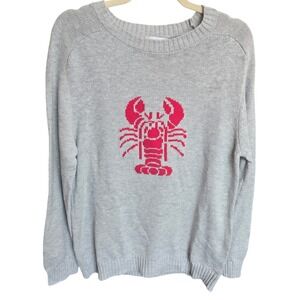 Women's Lobster Sweater Grey Long Sleeve Graphic Crewneck Preppy Nautical Large